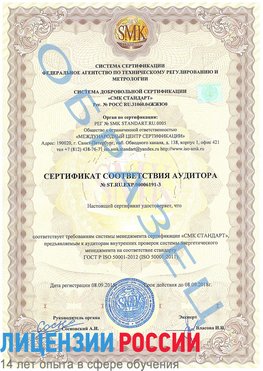Образец сертификата соответствия аудитора №ST.RU.EXP.00006191-3 Воскресенское Сертификат ISO 50001
